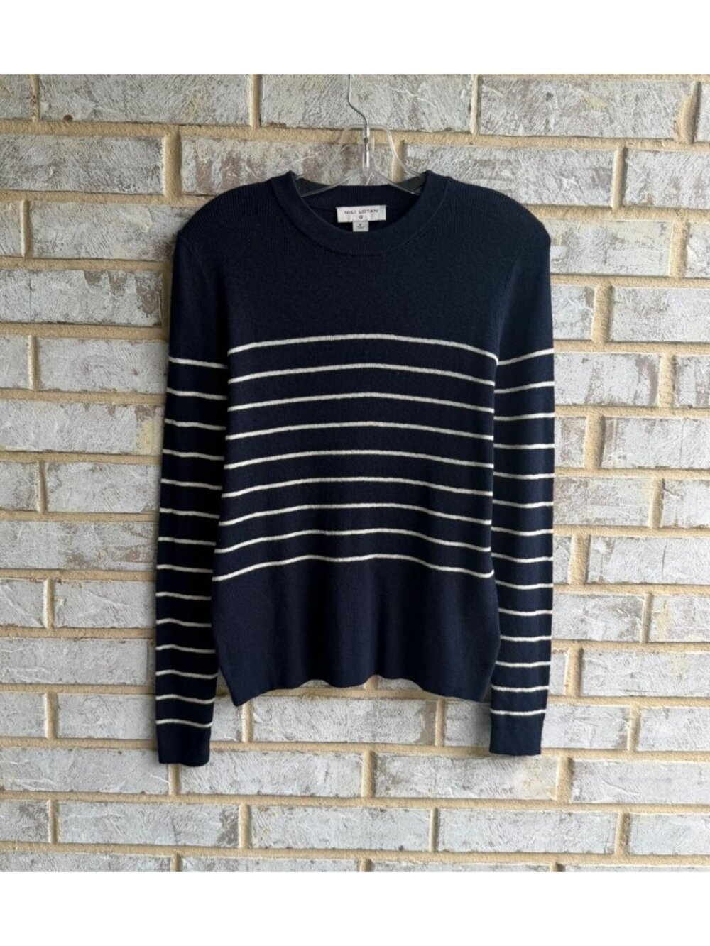 Nili Lotan For Target Long Sleeve Crew Neck Striped Cotton Blend Sweater Size M